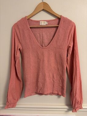 Nation LTD Dusty Rose Long Sleeve V-Neck Textured Top